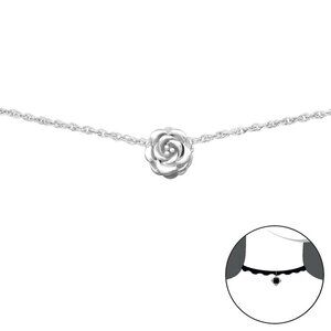 Sterling Silver Dainty Rose Necklace Adjustable 15-18” Flower Pendant